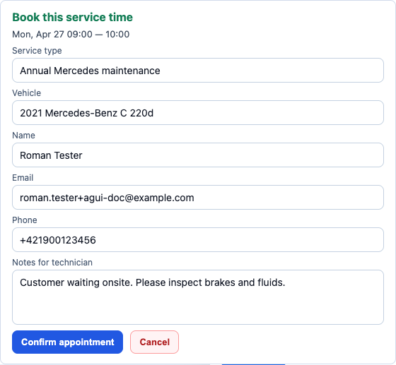 Booking form